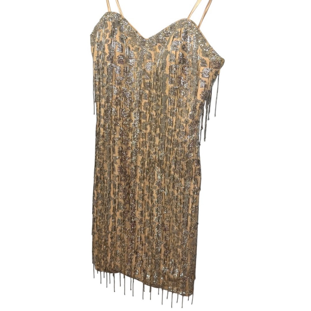 Vtg Y2K Caché Beaded Fringe Mini Dress Sz 2 XS Concert Party Hoco New Years Eve - Picture 2 of 12